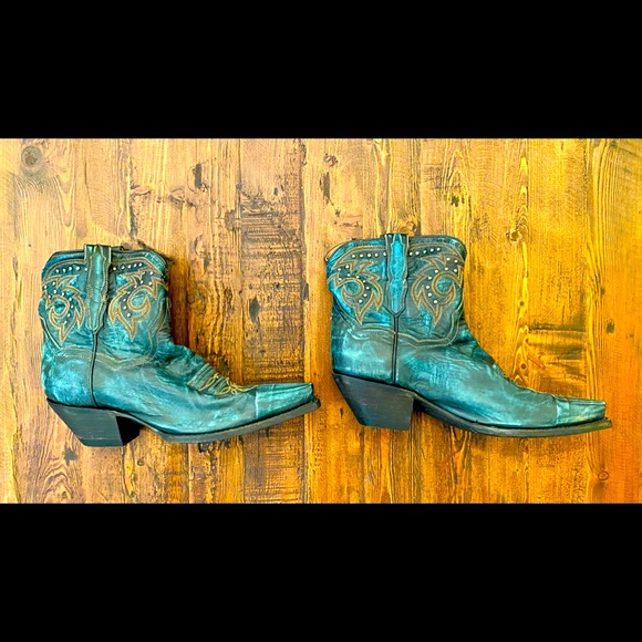 Dan Post Teal Snip Toe Short Cowgirl Boot Sz 9 - Picture 2 of 4